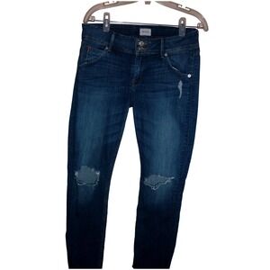 Hudson Collin Skinny Flap Pocket Distressed Raw Hem Jeans Blue Womens 28
